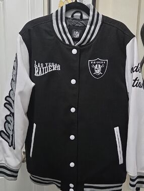 NFL Las Vegas Raiders Black and White Varsity Jacket